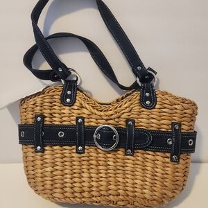 NWT Randolph Duke Woven Handbag With Navy Accents.